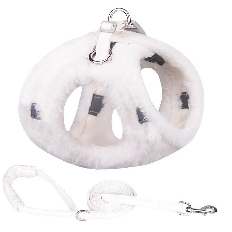 Furry Winter Small Dog Harness Leash Set Warm Pet Chest Strap Puppy Cat Walking Lead Vest French Bulldog Accessories Chihuah