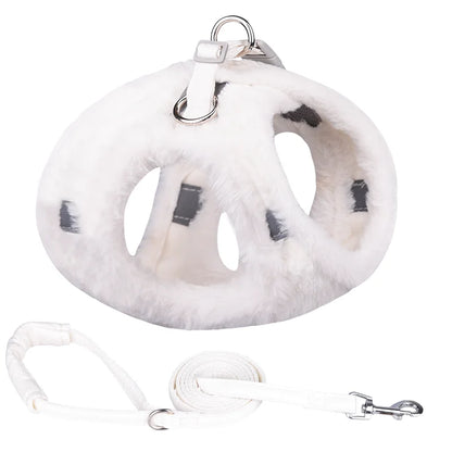 Furry Winter Small Dog Harness Leash Set Warm Pet Chest Strap Puppy Cat Walking Lead Vest French Bulldog Accessories Chihuah
