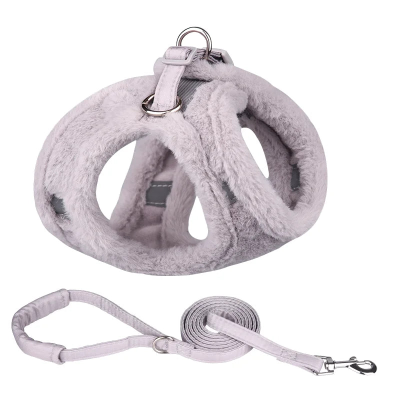 Furry Winter Small Dog Harness Leash Set Warm Pet Chest Strap Puppy Cat Walking Lead Vest French Bulldog Accessories Chihuah