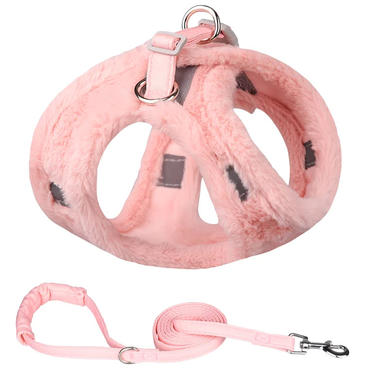 Furry Winter Small Dog Harness Leash Set Warm Pet Chest Strap Puppy Cat Walking Lead Vest French Bulldog Accessories Chihuah